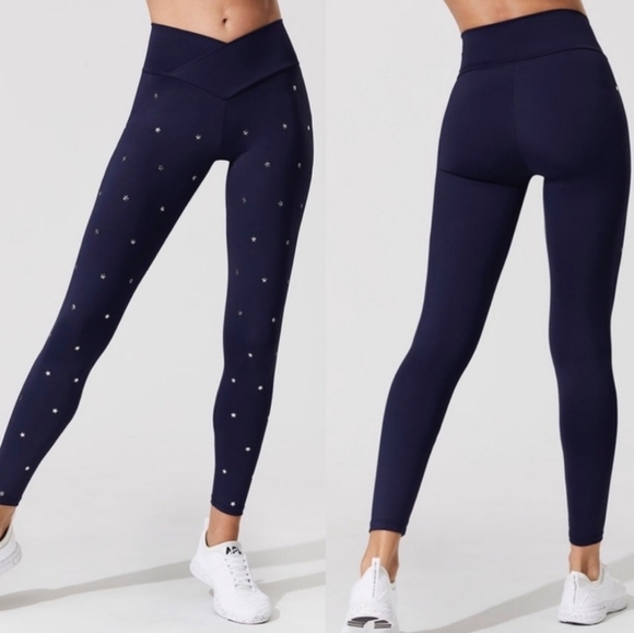 Beach Riot Sport Cara Star Studded Leggings Navy Blue Silver Stud Stars Size Med - Picture 1 of 12